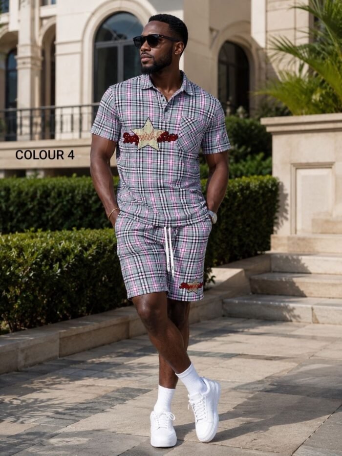 EXCLUSIVE MEN PLAID CHECK POLO AND SHORT SET - Image 4
