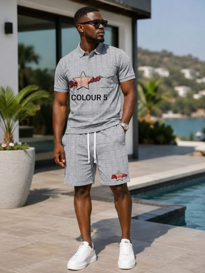 EXCLUSIVE MEN PLAID CHECK POLO AND SHORT SET - Image 3