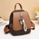 QUALITY PU-LEATHER CHECK DESIGN FANCY BACKPACK WITH KEYCHAIN - Image 4