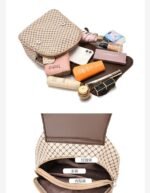QUALITY PU-LEATHER CHECK DESIGN FANCY BACKPACK WITH KEYCHAIN - Image 3