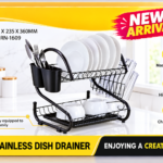 16INCHES  DOUBLE STEP STAINLESS STEEL PLATE RACK WITH CUP AND SPOON HOLDER