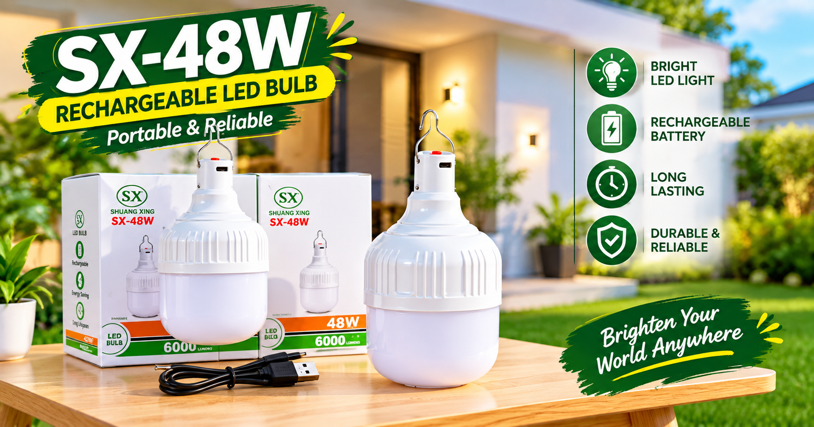 2121b5b9-ccb6-4c6c-af4b-45c752333344 48W LITHIUM BATTERY 6000mah SOLAR WALL HANGING LED BULB(SX-2019) - Image 1