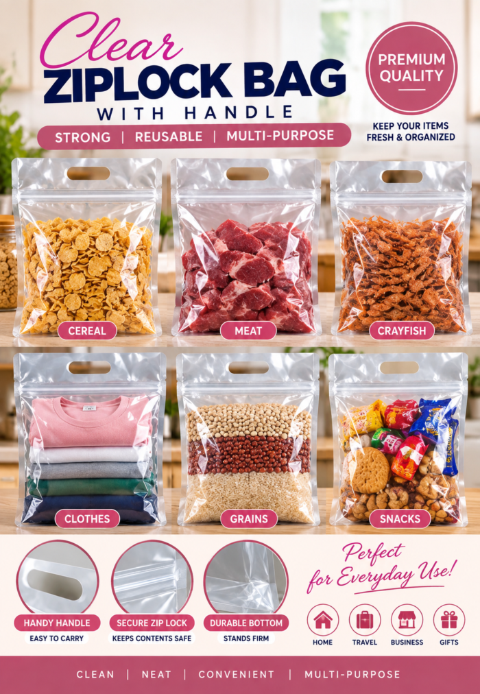 (CODE H) 12PC VERTICAL REUSABLE FLAT BOTTOM  GUSSET ZIPLOCK STORAGE/PACKAGING BAG - Image 3