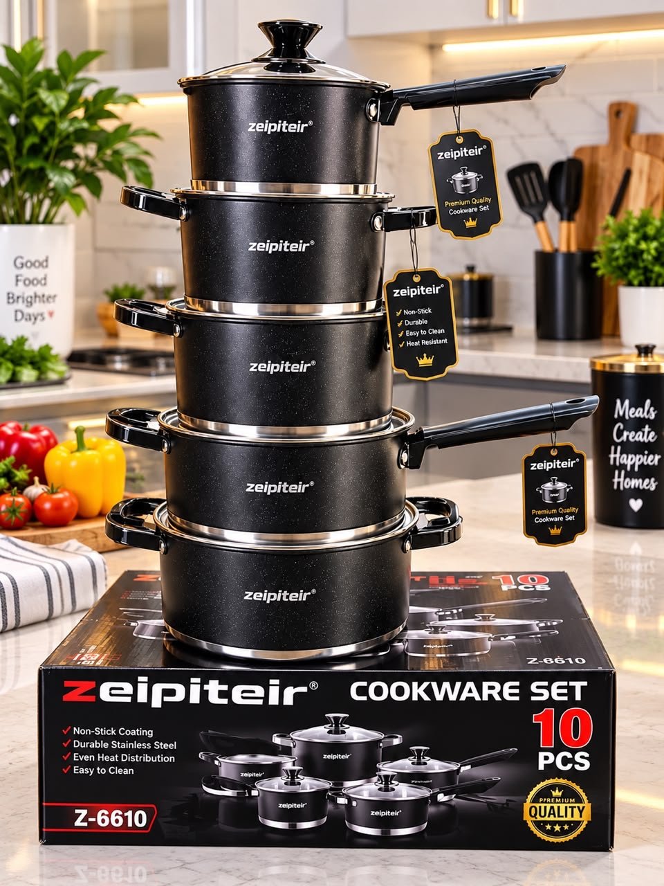 51fada2b-7c14-4289-ae92-9db9cb87ca6b Z6610 10PC ZEIPLTIER STAINLESS STEEL COOKWARE POT SET SIZE 16,18,20,24CM&24CM(Frypan like) - Image 1