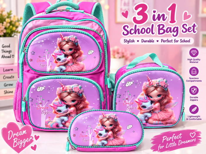 3IN1 CUTE 3D CARTON CHARACTER SCHOOL BAG,LUNCH BAG,PENCIL CASE(Perfect primary class) - Image 7