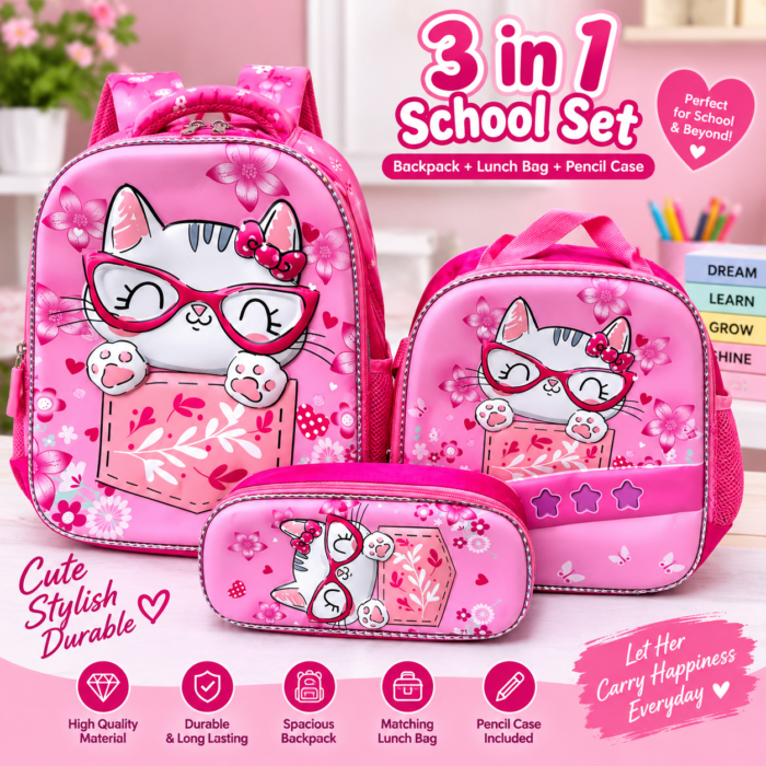 3IN1 CUTE 3D CARTON CHARACTER SCHOOL BAG,LUNCH BAG,PENCIL CASE(Perfect for Nursery to lower primary class) - Image 6