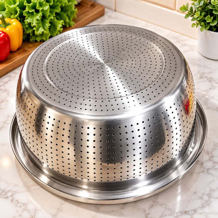 40CM QUALITY STAINLESS STEEL COLANDER/SIEVE (Big enough to contain 4 Derica of rice) - Image 2