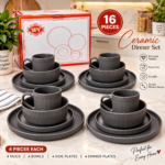 16PC QUALITY THICK EUROPEAN LUXURY FINE CERAMIC STONEWARE DINNER SET•••GREY(Code S98)                       4 Serving plate
4 Side plate
4 Soup bowls
4 Cups