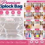 CODE V) 12PC HORIZONTAL REUSABLE FLAT BOTTOM  GUSSET ZIPLOCK STORAGE/PACKAGING BAG