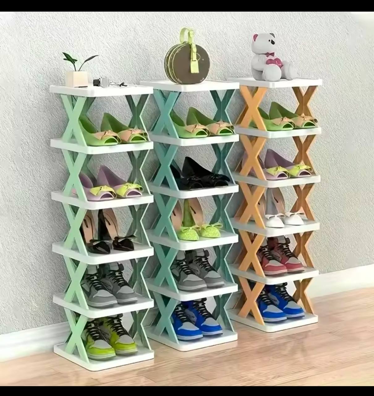 img_0438-2 X SHAPE 6 LAYER SPACE SAVING FOLDABLE DOORSTEP SHOE RACK - Image 1