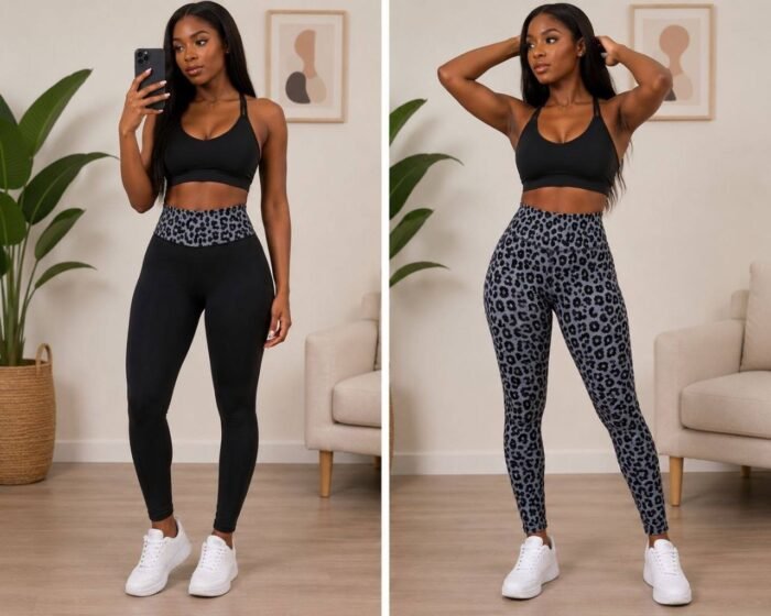 2in1 or 2 way use leopard skin pattern/plain black thick stretchy leggings(comes in a big plastic packaging box) - Image 8