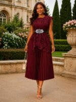 CLASSY SUNRAY GOWN AND CORD LACE TOP DESIGN WITH TUMMY STONED BELT DESIGN 2(It's a one size fit all, Perfect for a size 8-16) - Image 4