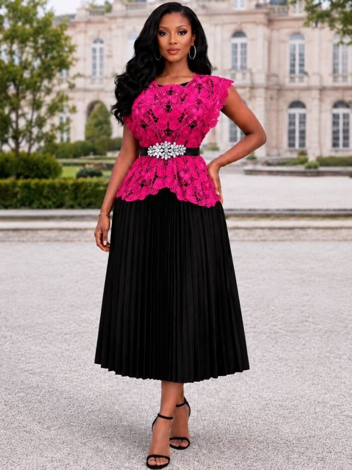 CLASSY SUNRAY GOWN AND CORD LACE TOP WITH STONED TUMMY BELT DESIGN 1(It's a one size fit all,Perfect for a size 8-16) - Image 6