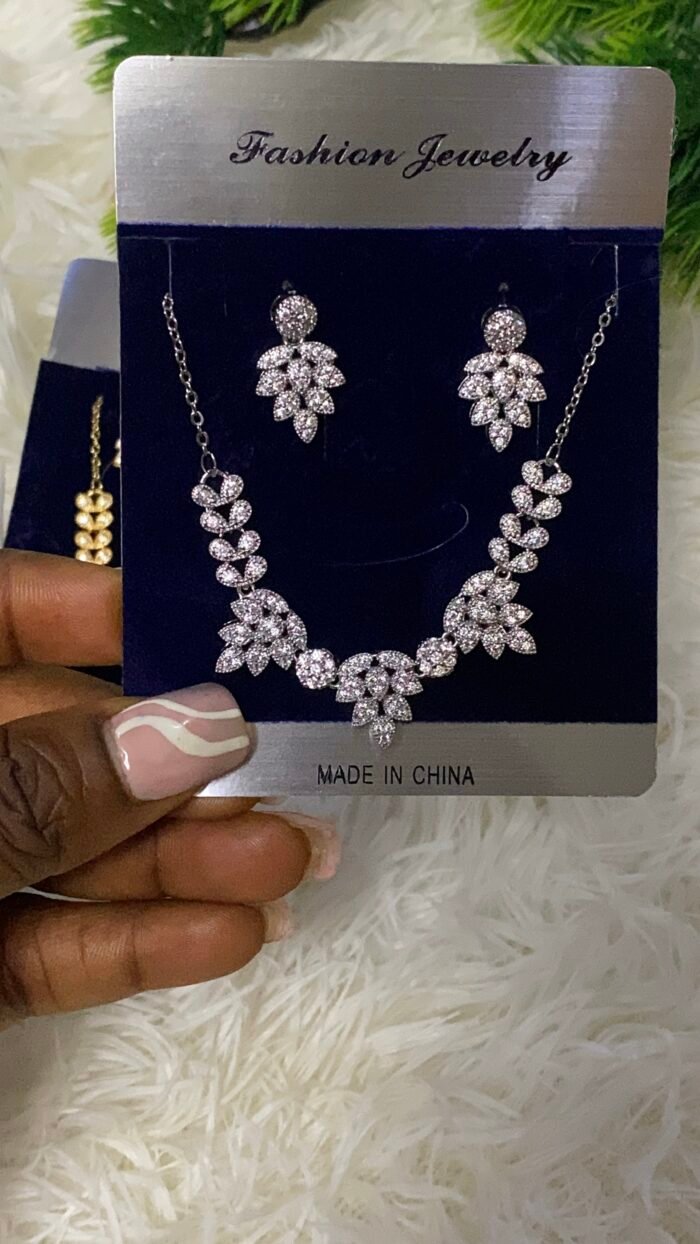 ROYAL BLOOM ZIRCONIA EARRING AND CHAIN SET DESIGN SILVER - Image 23