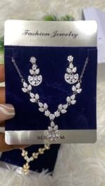 ROYAL BLOOM ZIRCONIA EARRING AND CHAIN SET DESIGN SILVER - Image 24