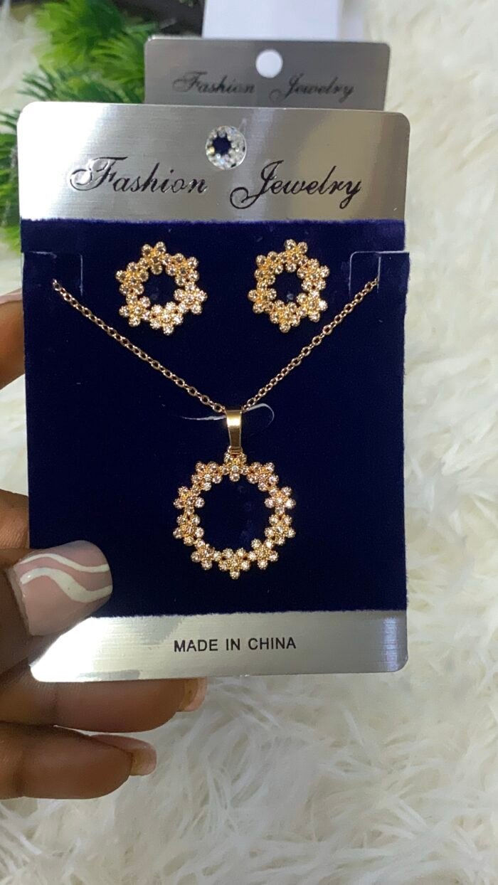 ROYAL BLOOM ZIRCONIA EARRING AND CHAIN SET DESIGN GOLD - Image 13