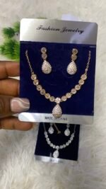 ROYAL BLOOM ZIRCONIA EARRING AND CHAIN SET DESIGN GOLD - Image 15