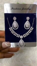 ROYAL BLOOM ZIRCONIA EARRING AND CHAIN SET DESIGN SILVER - Image 22