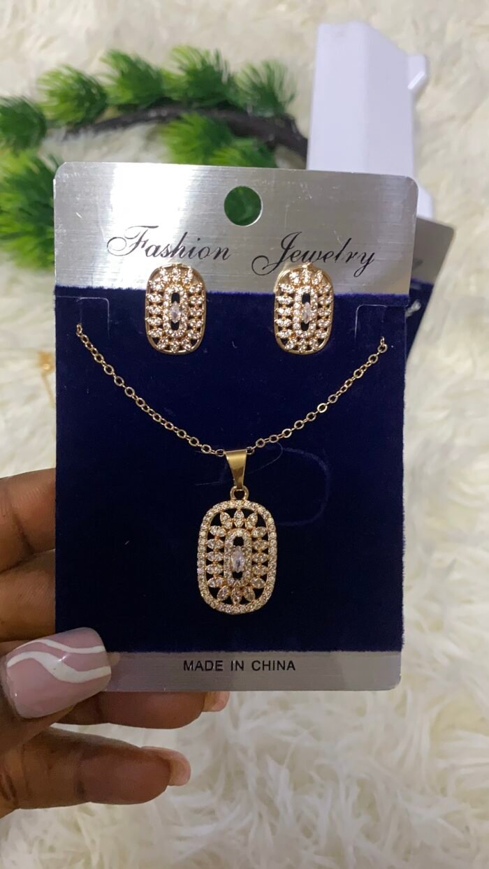 ROYAL BLOOM ZIRCONIA EARRING AND CHAIN SET DESIGN GOLD - Image 22