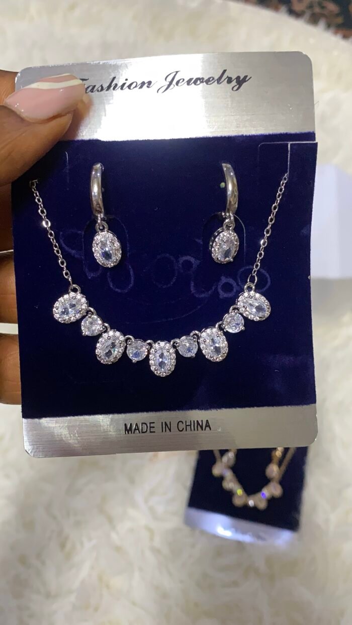 ROYAL BLOOM ZIRCONIA EARRING AND CHAIN SET DESIGN SILVER - Image 13