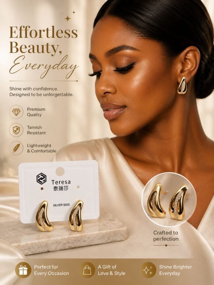 QUALITY NON TARNISH GOLD TERESA UNIQUE DESIGNS EARRING - Image 6