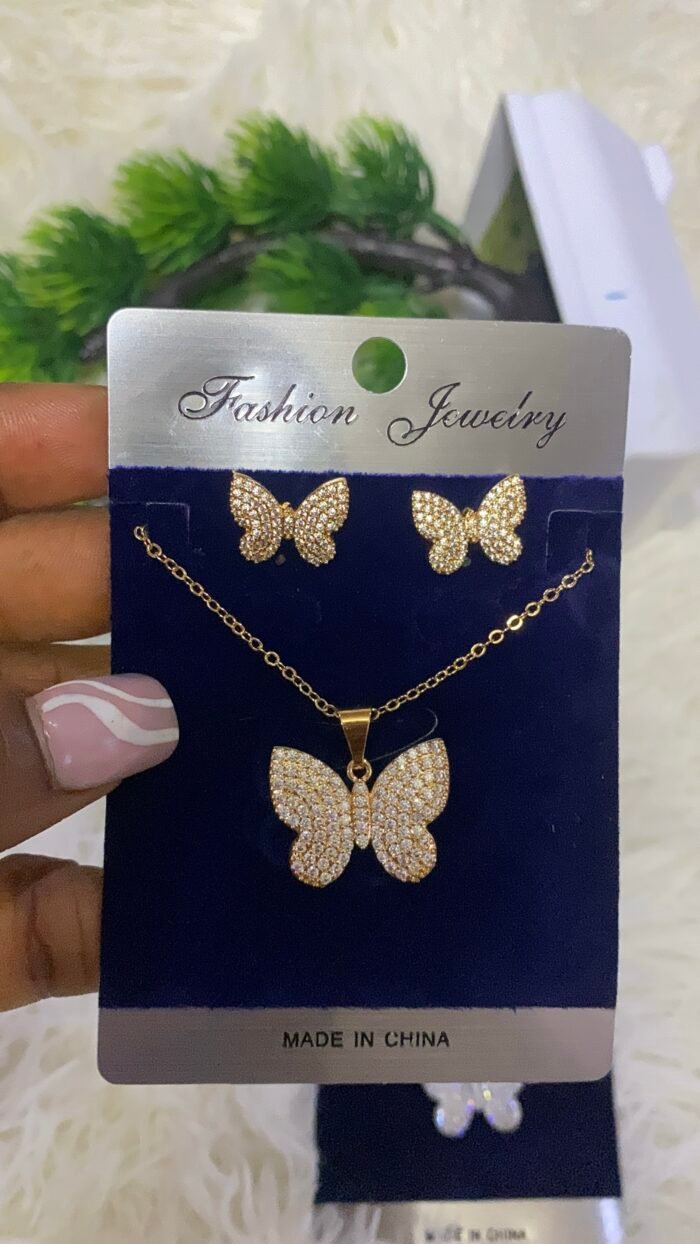 ROYAL BLOOM ZIRCONIA EARRING AND CHAIN SET DESIGN GOLD - Image 11