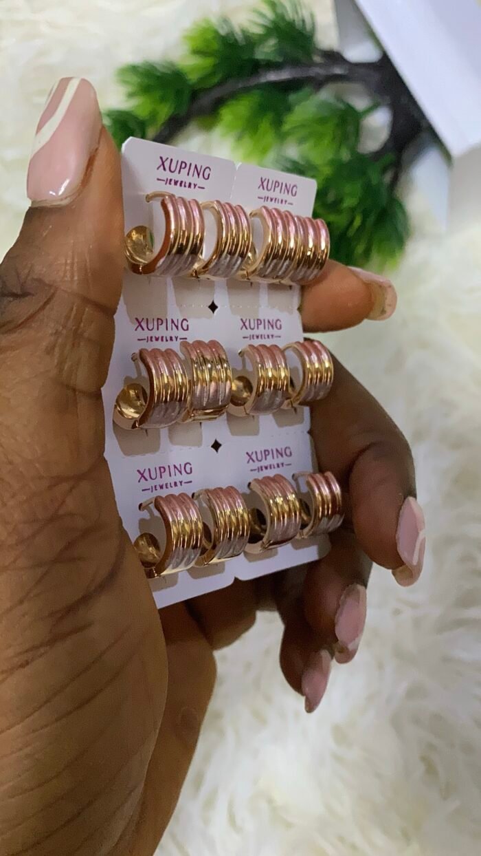 QUALITY NON TARNISH DURABLE 3 TONE XUPING EARRING  DESIGN 6 - Image 3