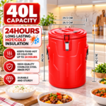 24HRS 40L HEAVY DUTY STAINLESS STEEL INNER WARMER/COOLER FOR HOT&COLD WITH LOCKING CLAMP LID AND SIDE CARRYING HANDLE