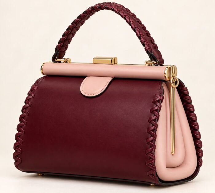 ELEGANT LUXURY TWIST HANDLE GOLD FRAME LEATHER HANDBAG CODE 5801 - Image 2