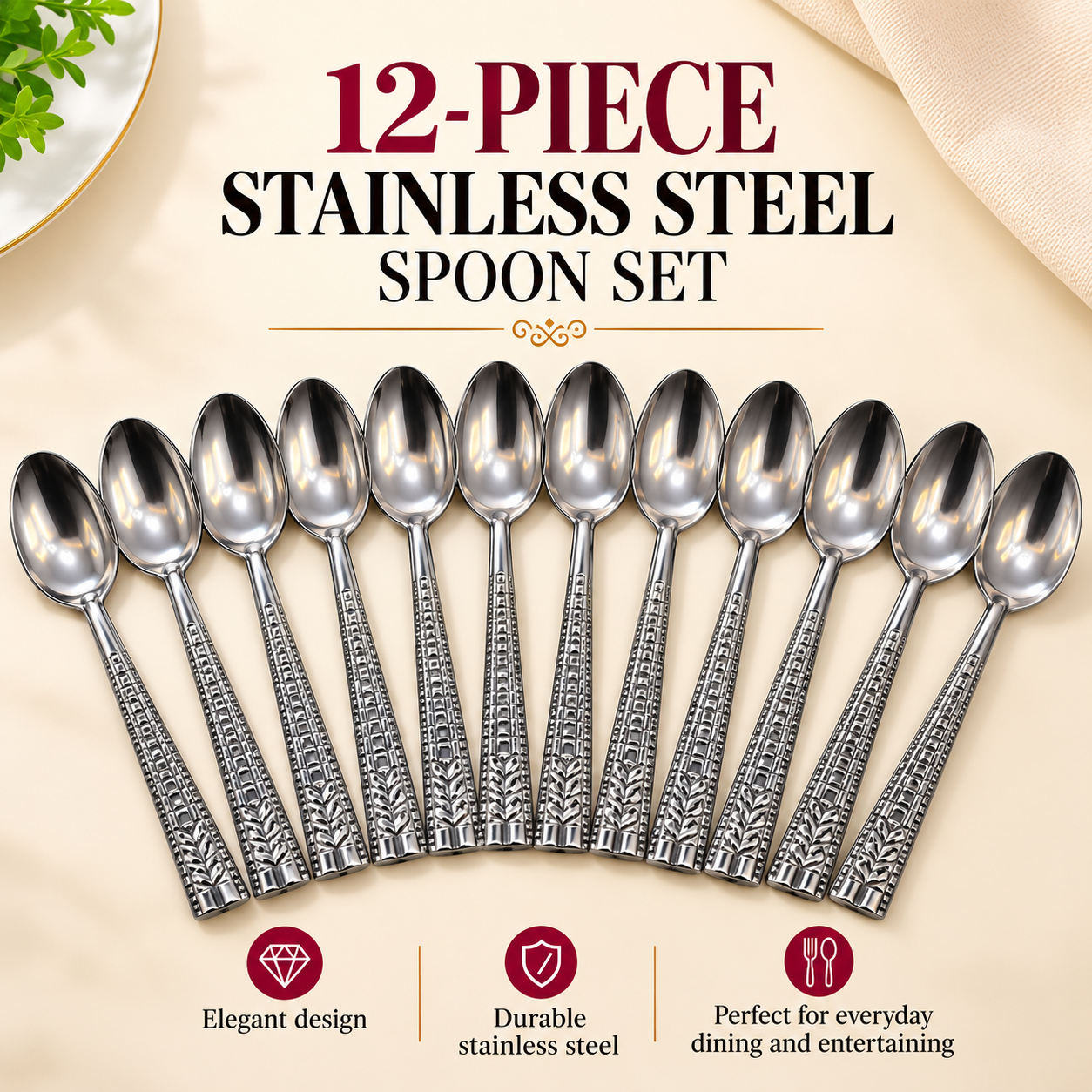 17161897-ad69-4805-bbff-e8389b0ef9a7 12PC LIGHT WEIGHT STAINLESS STEEL SPOON - Image 1