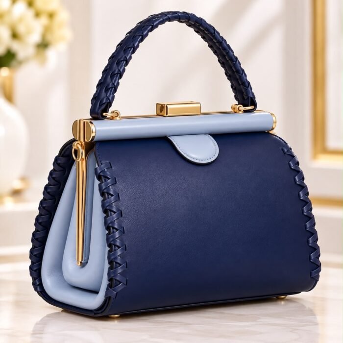 ELEGANT LUXURY TWIST HANDLE GOLD FRAME LEATHER HANDBAG CODE 5801 - Image 5