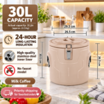 24HRS 30L HEAVY DUTY STAINLESS STEEL INNER WARMER/COOLER FOR HOT&COLD WITH LOCKING CLAMP LID AND SIDE CARRYING HANDLE - Image 2