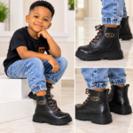 KIDS PREMIUM LACE UP STYLISH COMBAT RUGGED LEATHER BOOT DSG 2(Ember 2026)