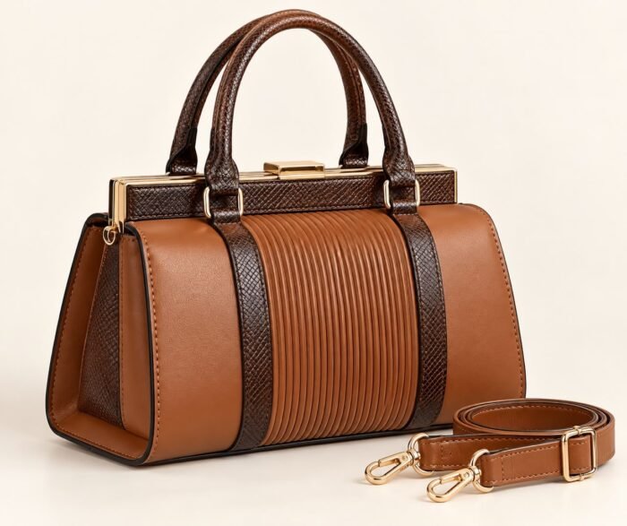 EXECUTIVE LUXURY GOLD FRAME LEATHER AND CROC SKIN HANDBAG CODE 5803/5800(BLACK) - Image 2