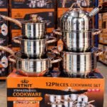 12PC ST 5812 QUALITY STAINLESS STEEL COOKWARE SET POT SIZE 16,18,20,24,24CM FRYPAN AND 2.5LTR KETTLE