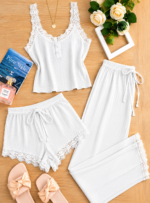 QUALITY 3PC CAMISOLE,SHORT AND TROUSER NIGHT WEAR/LOUNGE WEAR DESIGN 11(SPANDEX MATERIAL)CODE 66 - Image 4