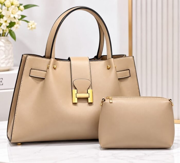 2IN1 LUXURY CLASSY H LOCK QUALITY STRUCTURE LEATHER BAG WITH MINI PURSE CODE 2406 - Image 2