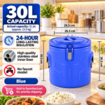 24HRS 30L HEAVY DUTY STAINLESS STEEL INNER WARMER/COOLER FOR HOT&COLD WITH LOCKING CLAMP LID AND SIDE CARRYING HANDLE - Image 3