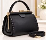 ELEGANT LUXURY TWIST HANDLE GOLD FRAME LEATHER HANDBAG CODE 5801 - Image 4