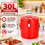 24HRS 30L HEAVY DUTY STAINLESS STEEL INNER WARMER/COOLER FOR HOT&COLD WITH LOCKING CLAMP LID AND SIDE CARRYING HANDLE
