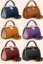 ELEGANT LUXURY TWIST HANDLE GOLD FRAME LEATHER HANDBAG CODE 5801