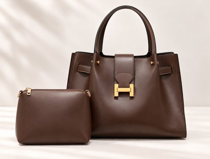2IN1 LUXURY CLASSY H LOCK QUALITY STRUCTURE LEATHER BAG WITH MINI PURSE CODE 2406 - Image 3