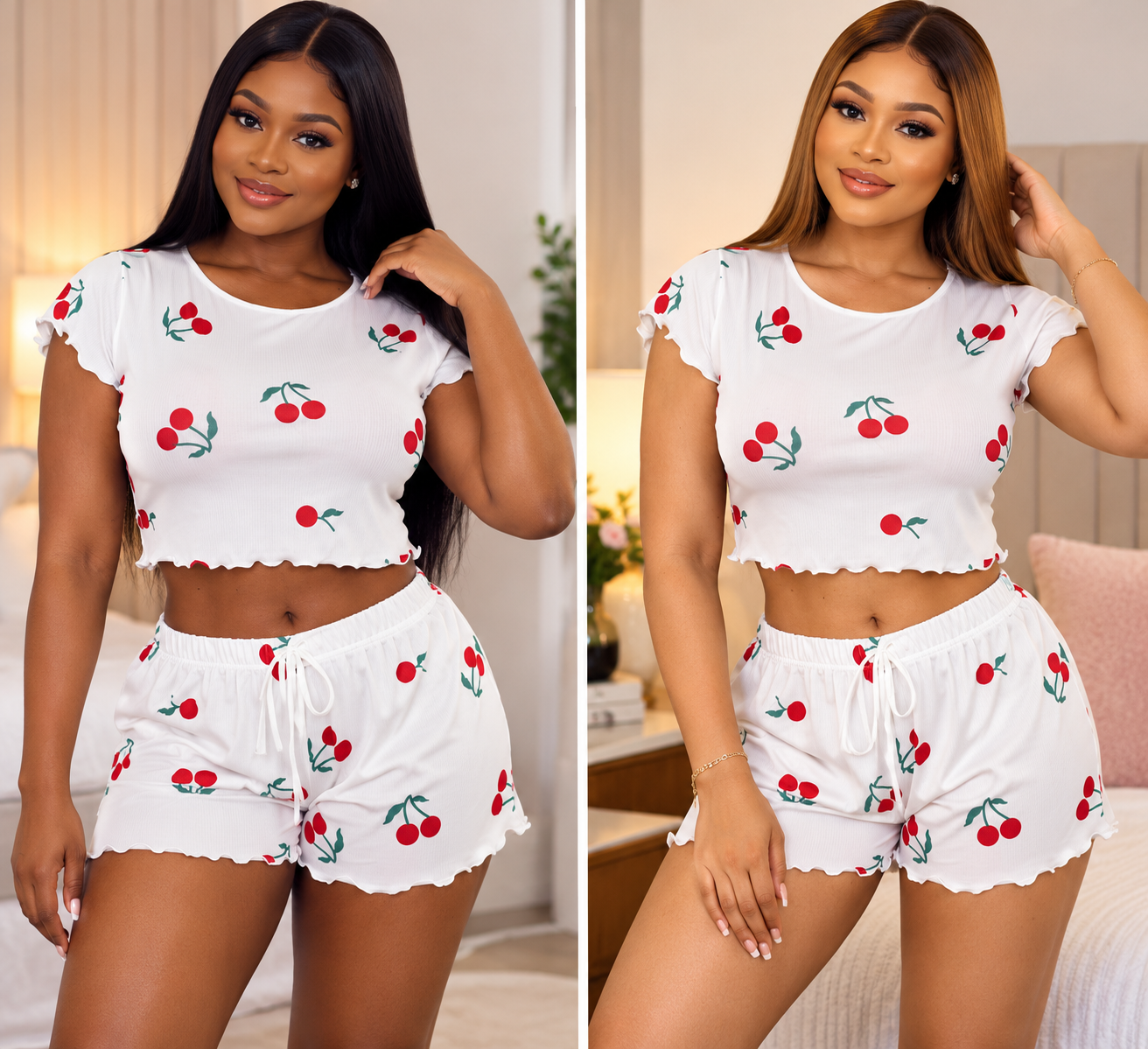 924ac6c6-883b-44a3-a94d-ab4f376cdc3c QUALITY 2PC TOP AND SHORT NIGHT WEAR/LOUNGE WEAR DESIGN 6(SPANDEX MATERIAL)CODE 36 - Image 1