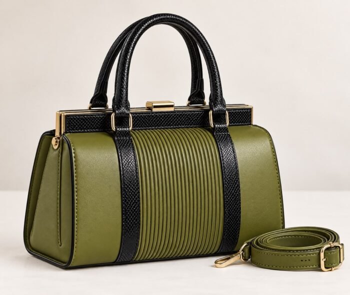 EXECUTIVE LUXURY GOLD FRAME LEATHER AND CROC SKIN HANDBAG CODE 5803/5800(BLACK) - Image 4