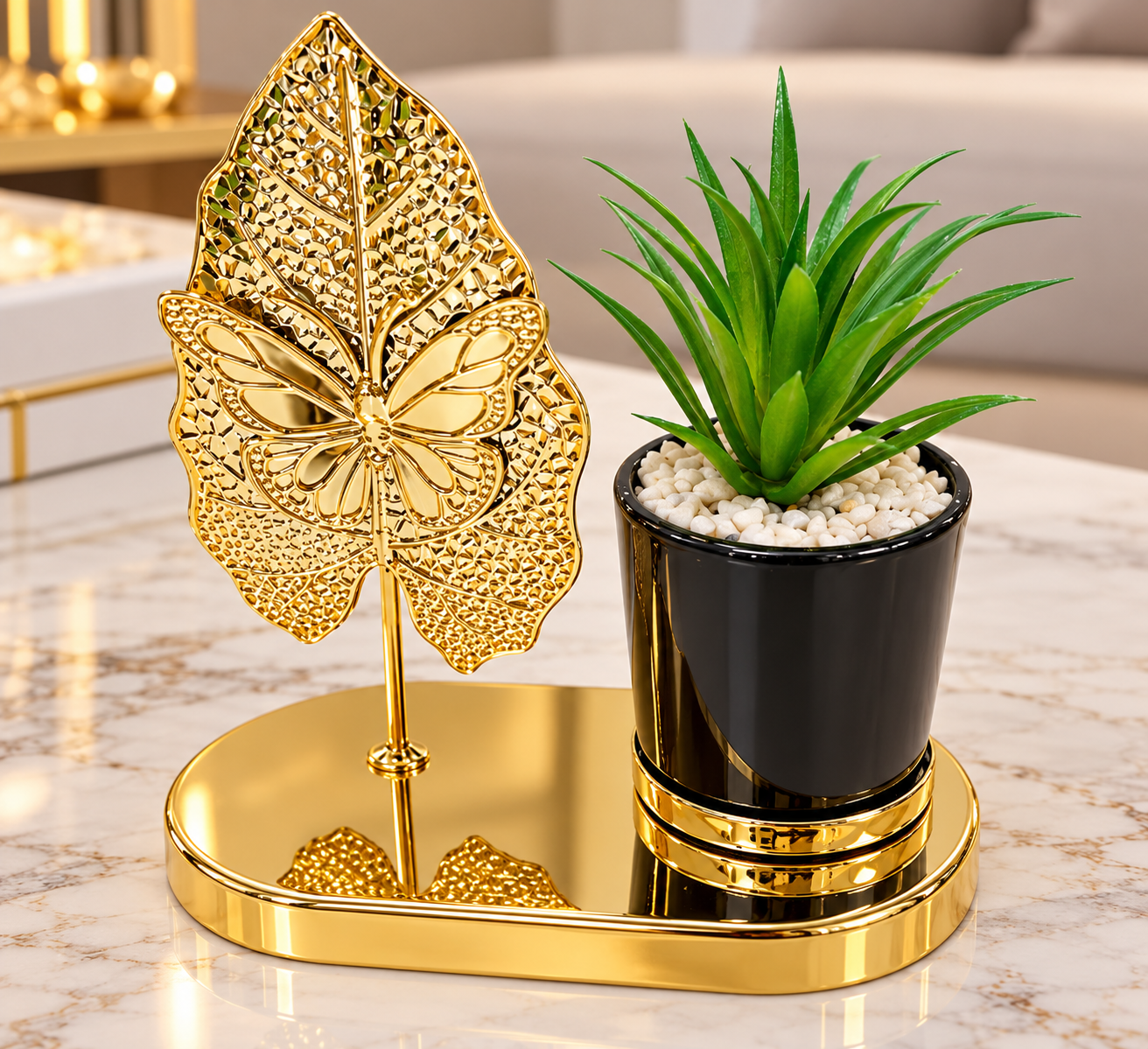 99104df3-6251-4f10-9814-6010dea40a18 LUXURY GOLD&LEAF BUTTERFLY PLANT HOME DECOR DSG 5(Perfect for Living room,Bedroom,office,console n more)Ember 2026 - Image 1