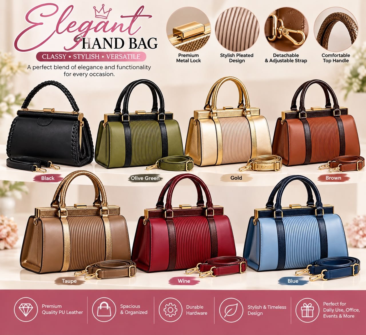 9b7bf622-a7fe-4a82-bf7f-6b84225a3b88 EXECUTIVE LUXURY GOLD FRAME LEATHER AND CROC SKIN HANDBAG CODE 5803/5800(BLACK) - Image 1