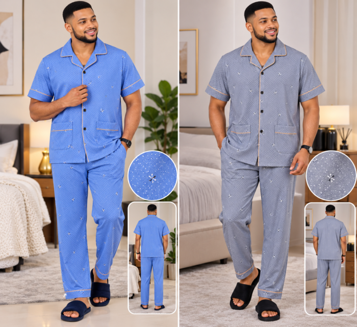 MEN 2PC PYJAMAS SET QUALITY SHIRT AND TROUSER NIGHT WEAR DSG 8 - Image 2