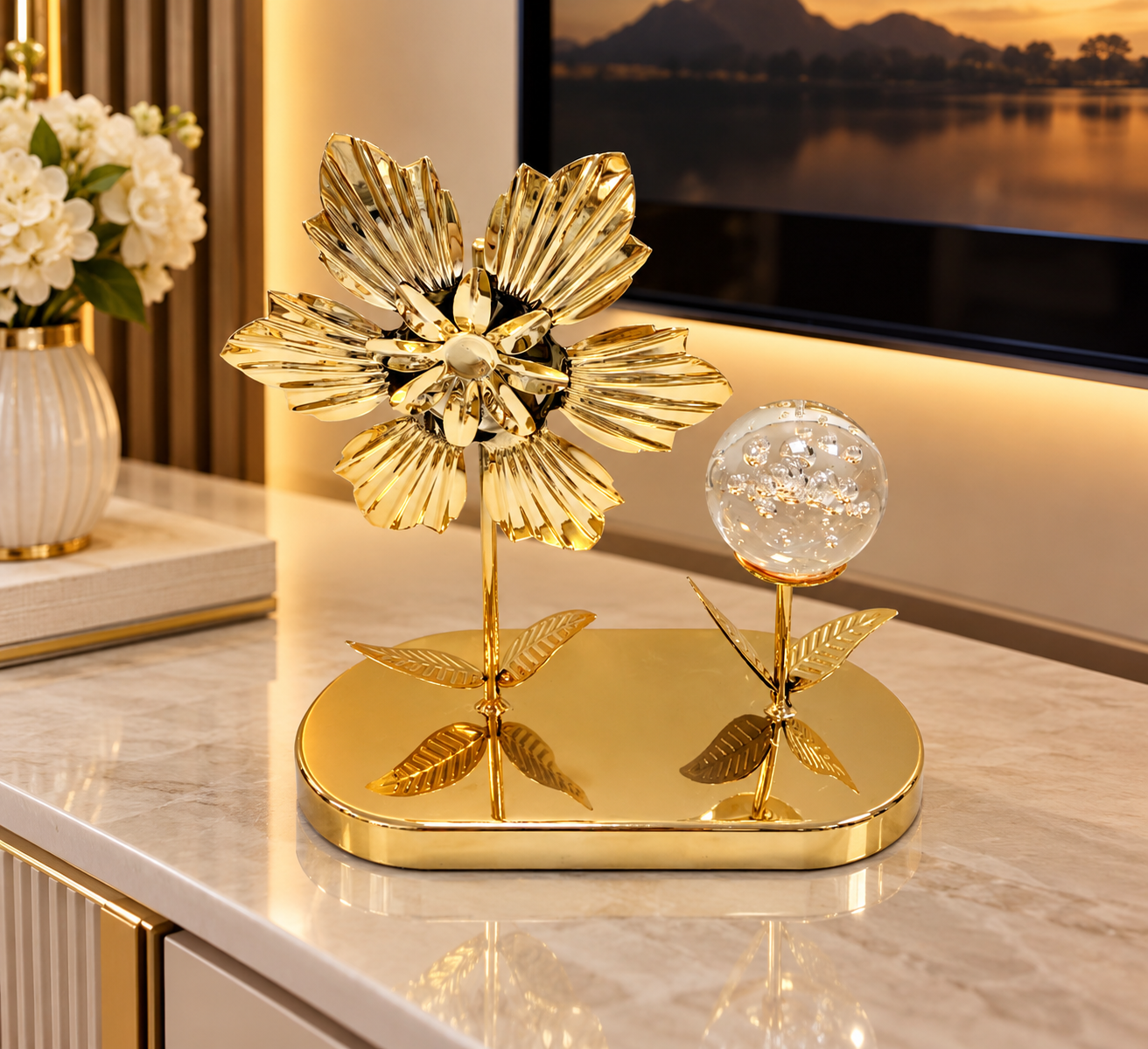 b766fc98-5a77-4a6b-a4ca-84e5ad4407b4 LUXURY GOLDEN BLOOM CRYSTAL CENTERPIECE HOME DECOR DSG 6(Perfect for Living room,Bedroom,office,console n more)Ember 2026 - Image 1