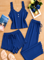 QUALITY 3PC CAMISOLE,SHORT AND TROUSER NIGHT WEAR/LOUNGE WEAR DESIGN 11(SPANDEX MATERIAL)CODE 66 - Image 5