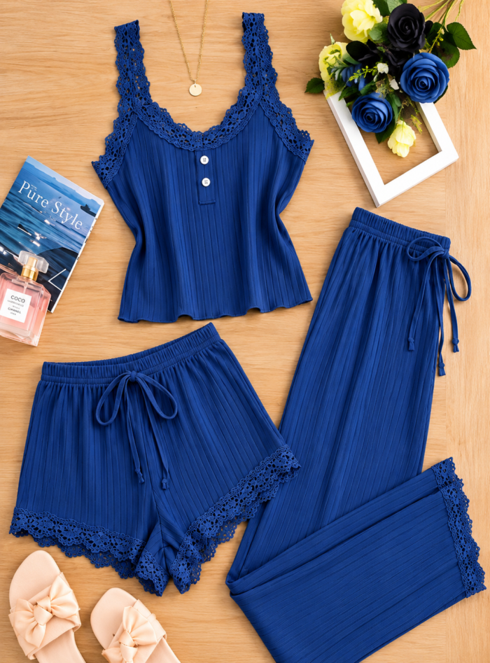QUALITY 3PC CAMISOLE,SHORT AND TROUSER NIGHT WEAR/LOUNGE WEAR DESIGN 11(SPANDEX MATERIAL)CODE 66 - Image 5
